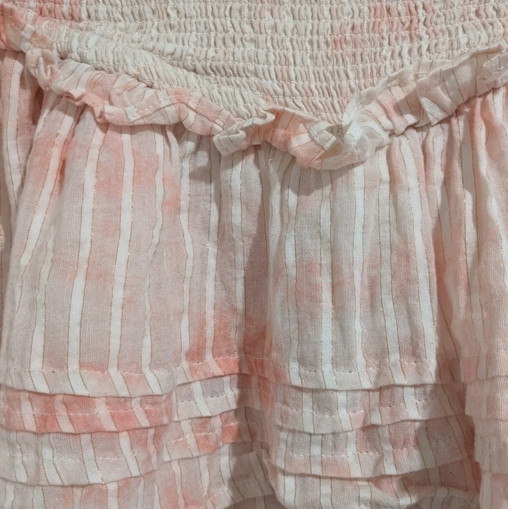 Cleobella Pink Tie-Dye Organic Cotton Smocked Tiered Ruffle Amber Mini Skirt